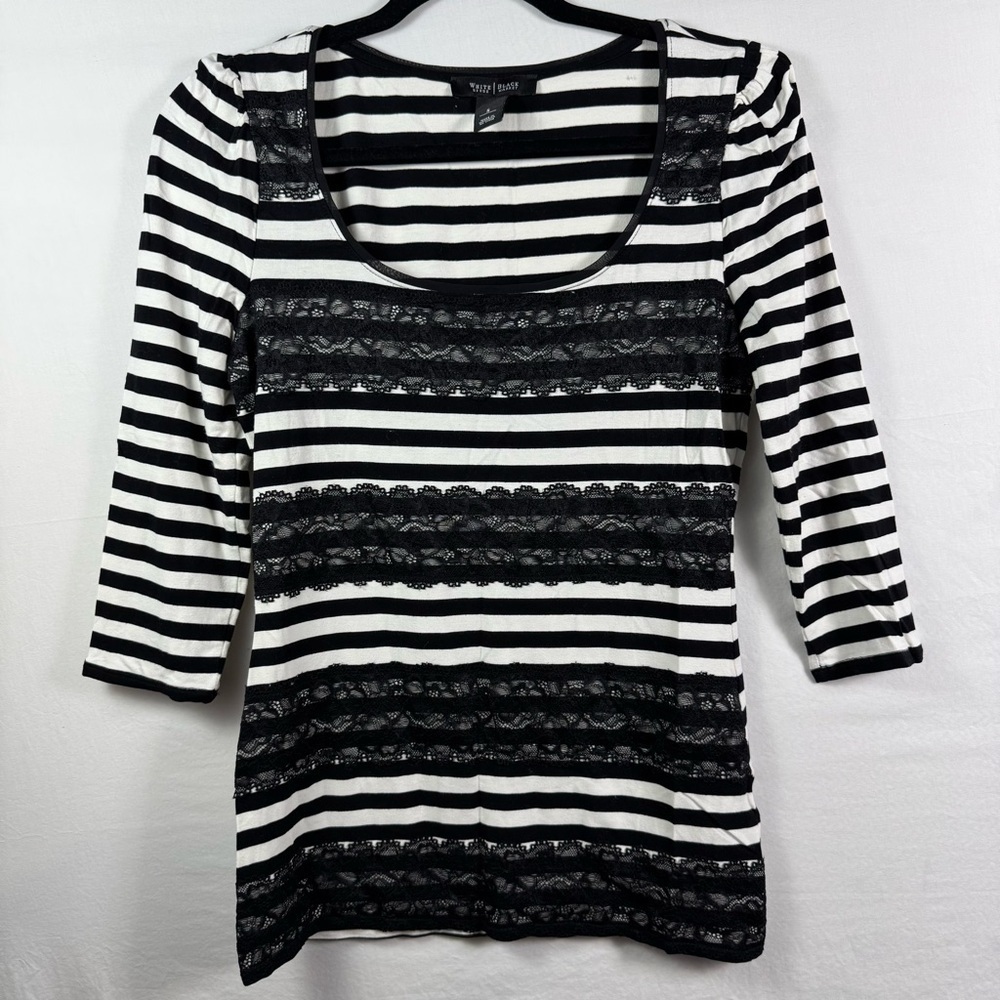 White House Black Market Black and White Striped Women's Top Size S